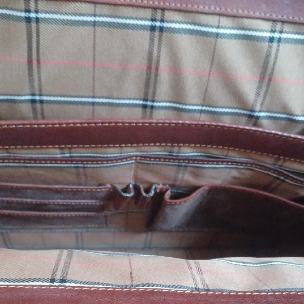 Brown Leather Briefcase with Polished Finish and Metal Hardware